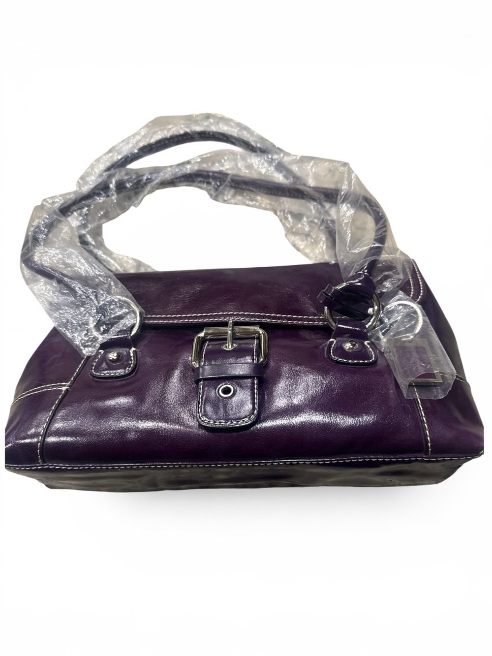 NWT Gianni Bini Dark Purple Leather Buckle Satchel Handbag